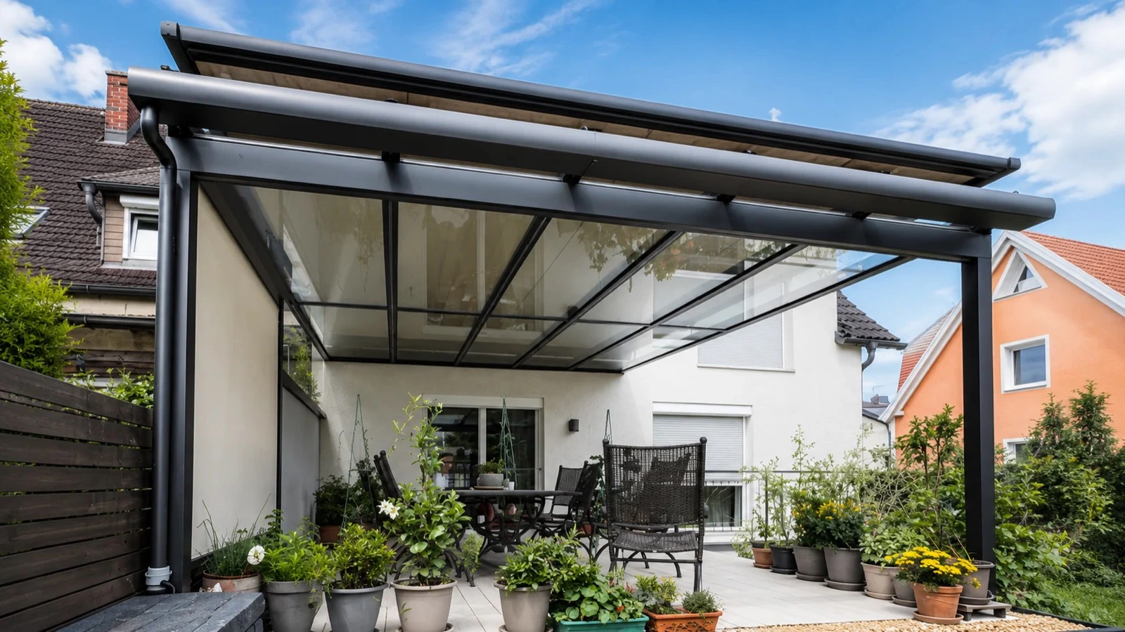 Glasüberdachung auf einer Terrasse